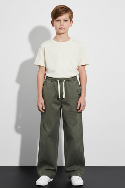 Pantalon Fluide Kaki Coton Ample Décontracté Garçon - Toile