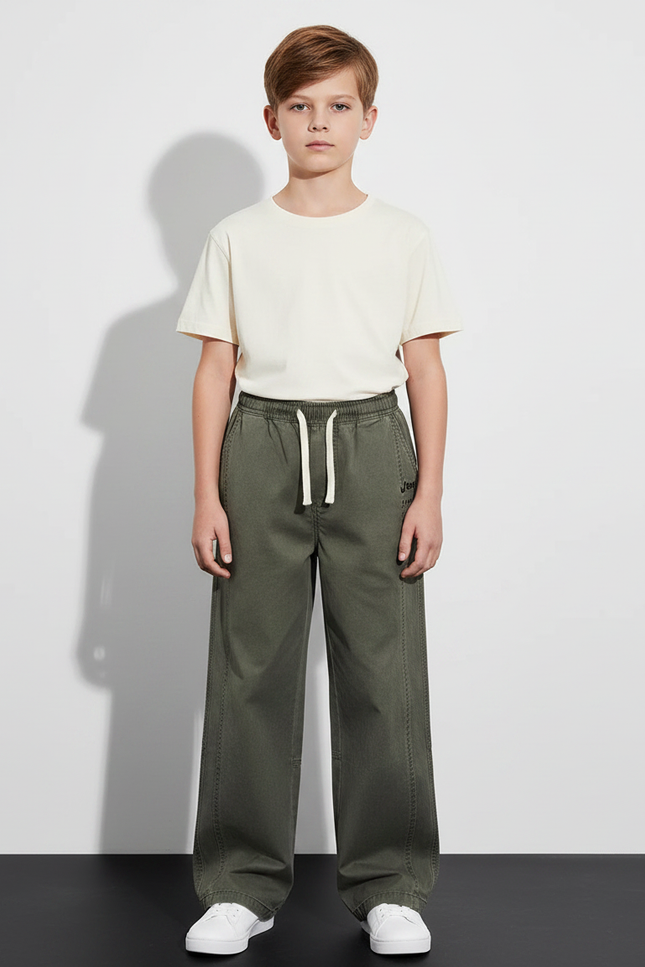Pantalon Fluide Kaki Coton Ample Décontracté Garçon - Toile