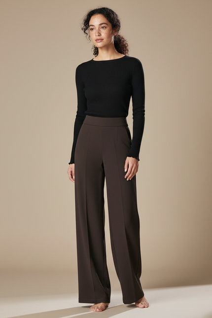 Pantalon Fluide Chocolat - Marron Polyester
