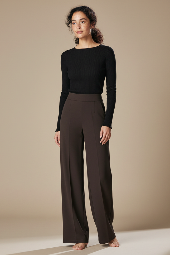 Pantalon Fluide Chocolat - Marron Polyester