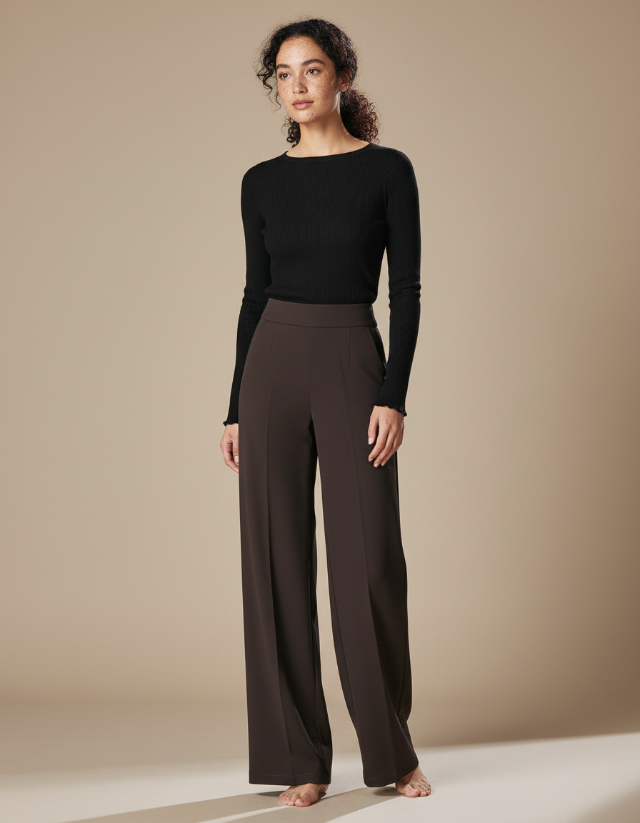 Pantalon Fluide Chocolat - Marron Polyester