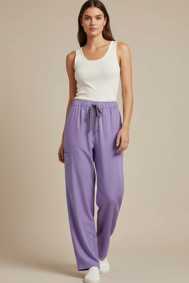 Pantalon Fluide Lilas Ample Cordon Cargo Femme - Violet Viscose