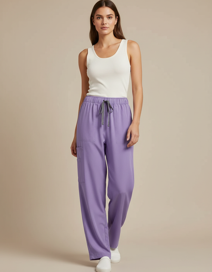 Pantalon Fluide Lilas Ample Cordon Cargo Femme - Violet Viscose