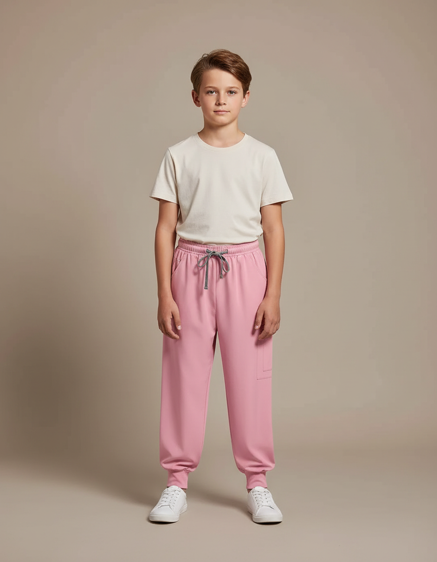 Pantalon Fluide Rose Cargo Enfant Cordon Jogger - Polyester