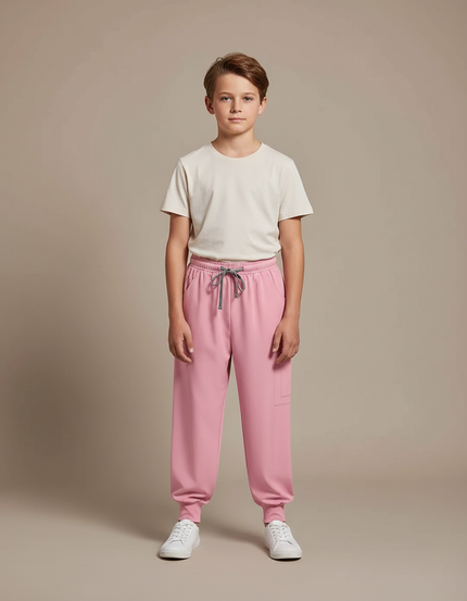 Pantalon Fluide Rose Cargo Enfant Cordon Jogger - Polyester