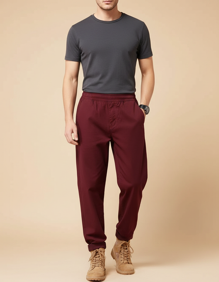 Pantalon Fluide Bordeaux Coton Ample Décontracté Homme