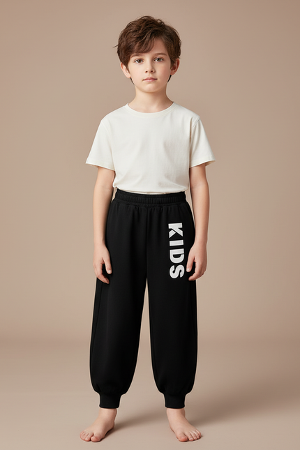 Pantalon Fluide Noir Ample Lettres Imprimées Confortable Enfant - Molleton