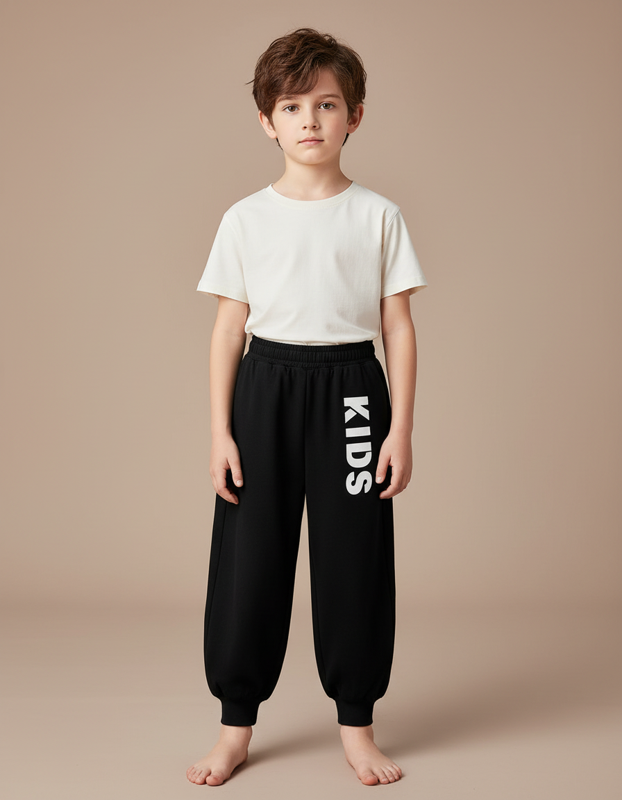 Pantalon Fluide Noir Ample Lettres Imprimées Confortable Enfant - Molleton