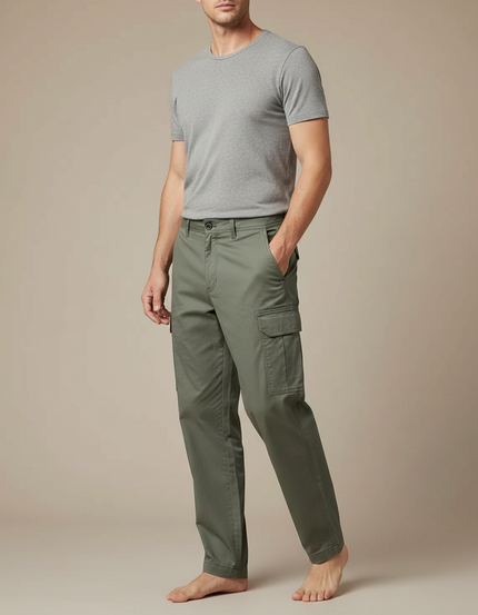 Pantalon Fluide Cargo Vert Ample Décontracté Coton