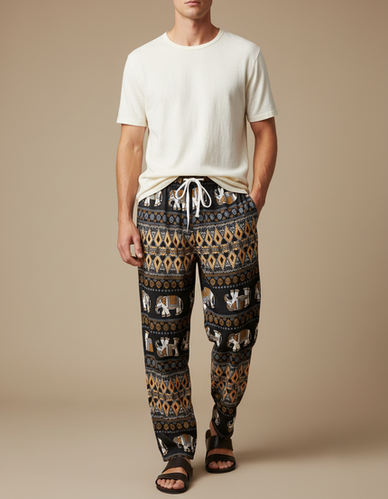 Pantalon Fluide Noir Ample Éléphant Thaïlandais Hippie Homme - Viscose