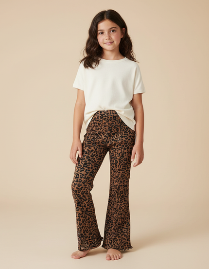 Pantalon Fluide Léopard Marron Évasé Confortable Enfant - Maille