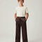 Pantalon Fluide Marron Satiné Ample Décontracté Garçon
