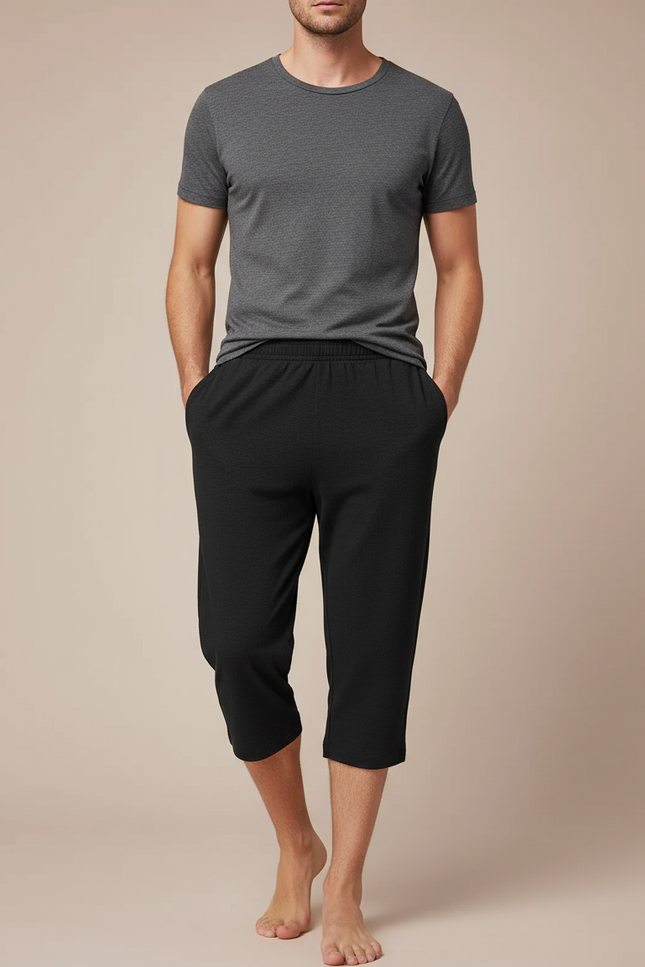 Pantalon Fluide Noir Court Homme Décontracté Coton - Molleton