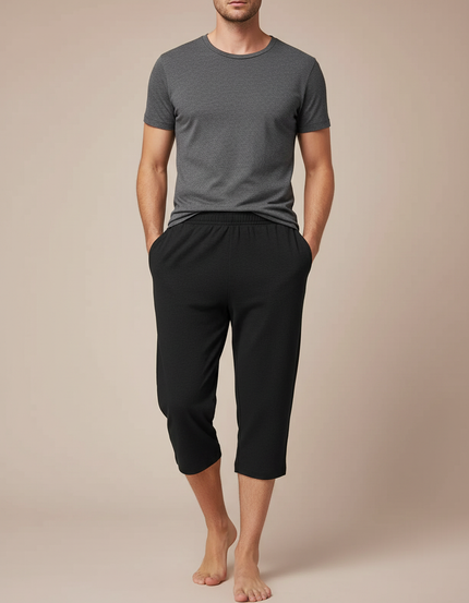 Pantalon Fluide Noir Court Homme Décontracté Coton - Molleton