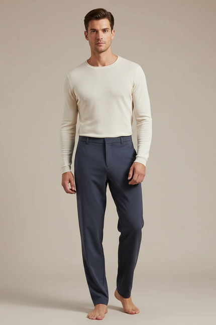 Pantalon Fluide Bleu Marine Droit Décontracté Homme - Polyester