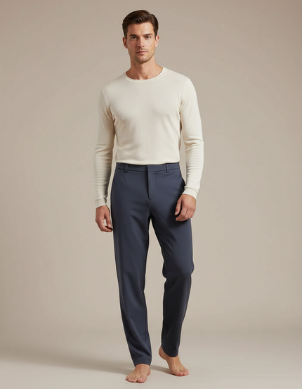 Pantalon Fluide Bleu Marine Droit Décontracté Homme - Polyester