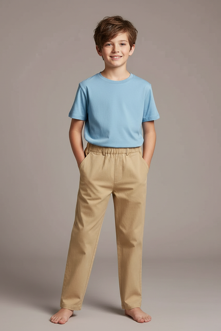 Pantalon Fluide Beige Coton Décontracté Enfant Uni