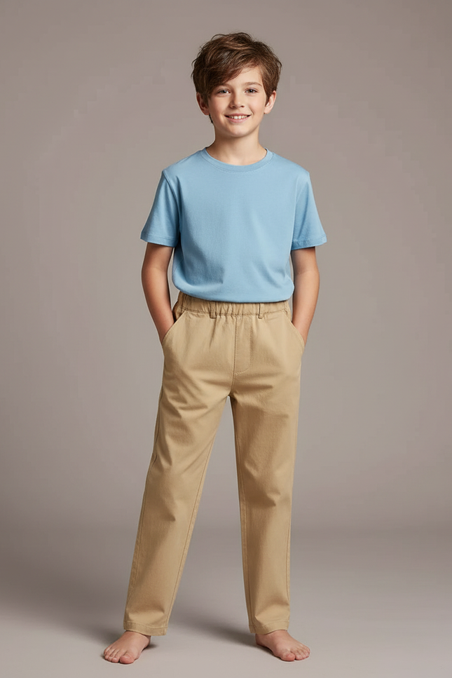 Pantalon Fluide Beige Coton Décontracté Enfant Uni