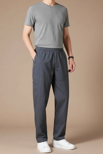 Pantalon Fluide Gris Homme Ample Décontracté Coton - Polyester
