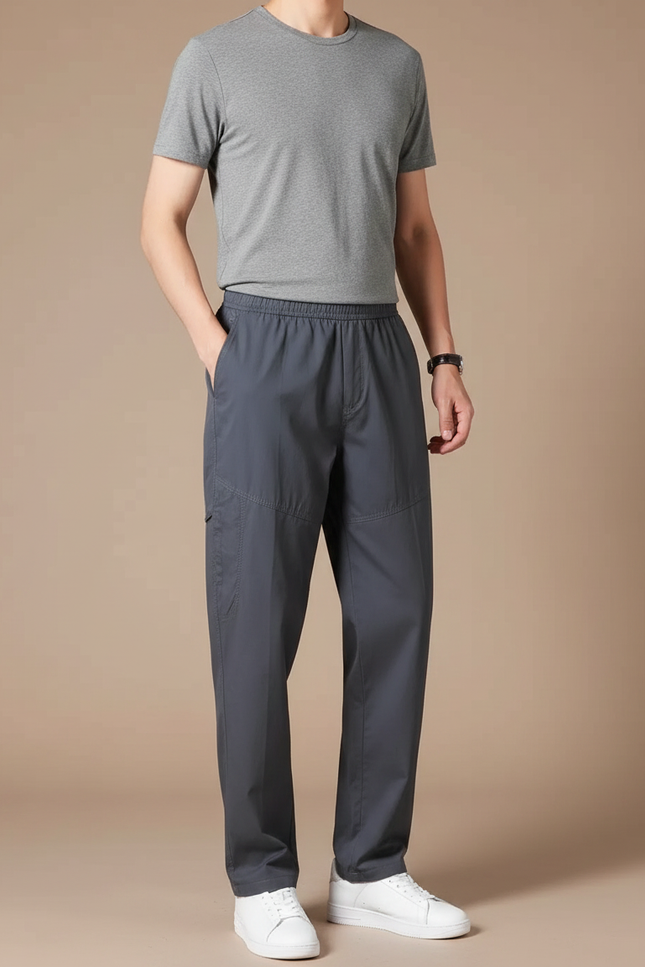 Pantalon Fluide Gris Homme Ample Décontracté Coton - Polyester