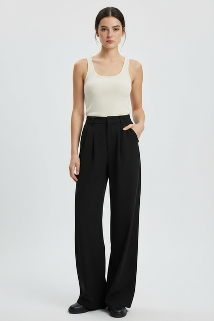 Pantalon Fluide Femme Noir Palazzo Viscose Chic Été 5
