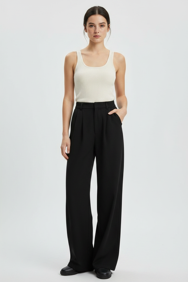 Pantalon Fluide Femme Noir Palazzo Viscose Chic Été 5