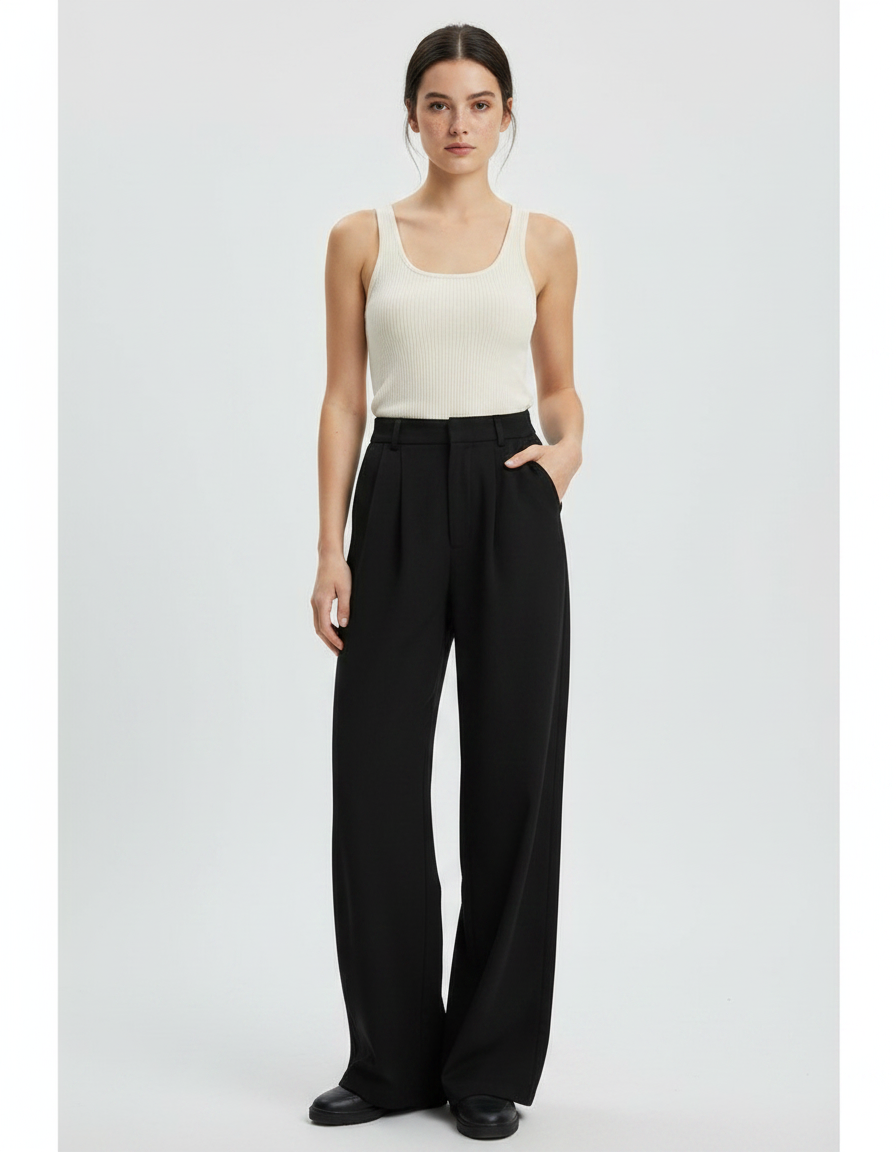 Pantalon Fluide Femme Noir Palazzo Viscose Chic Été 5