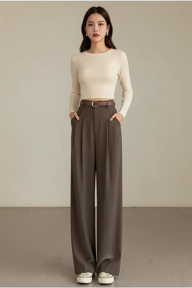 Ensemble Pantalon Fluide Et Haut Femme - Marron Viscose