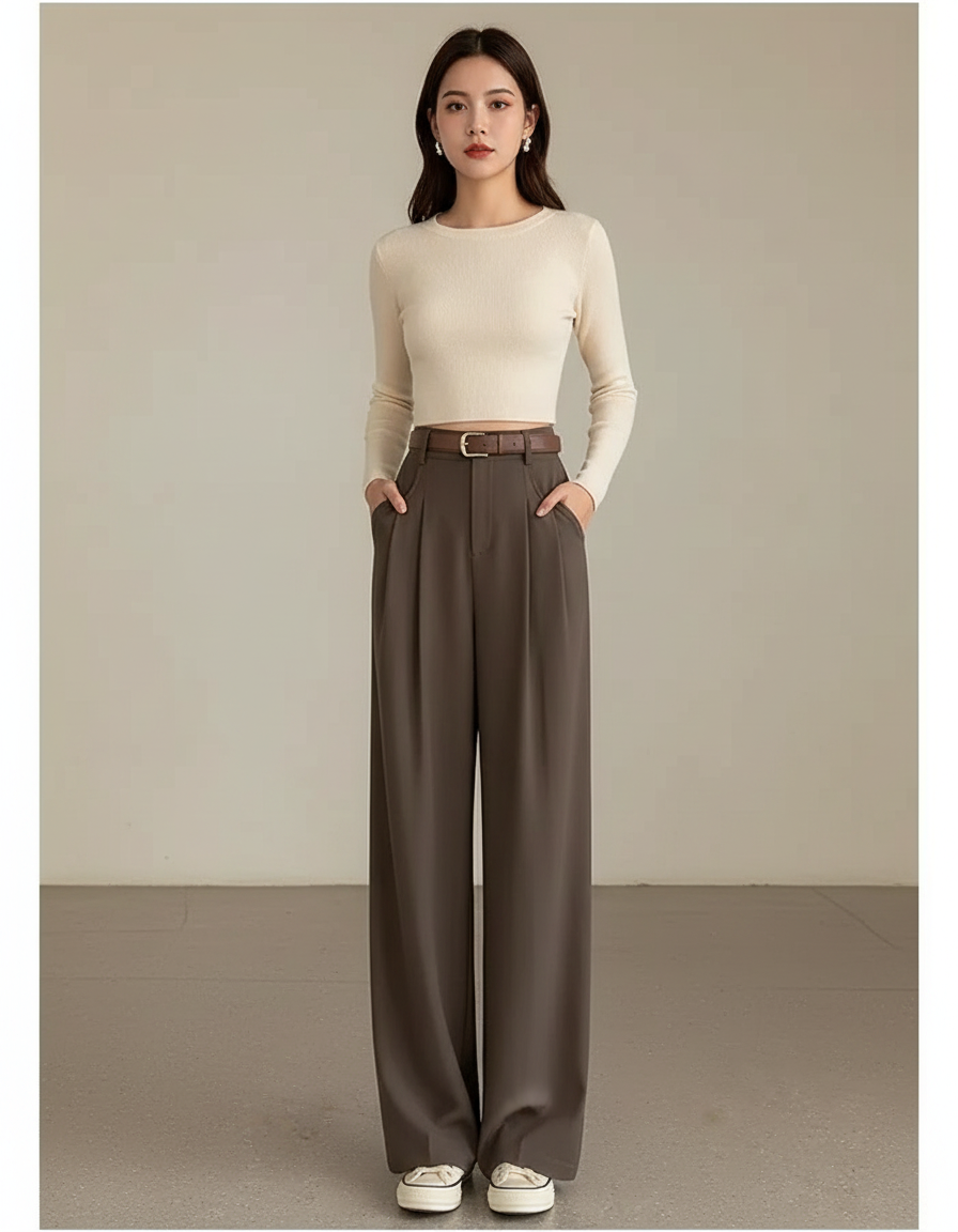 Ensemble Pantalon Fluide Et Haut Femme - Marron Viscose