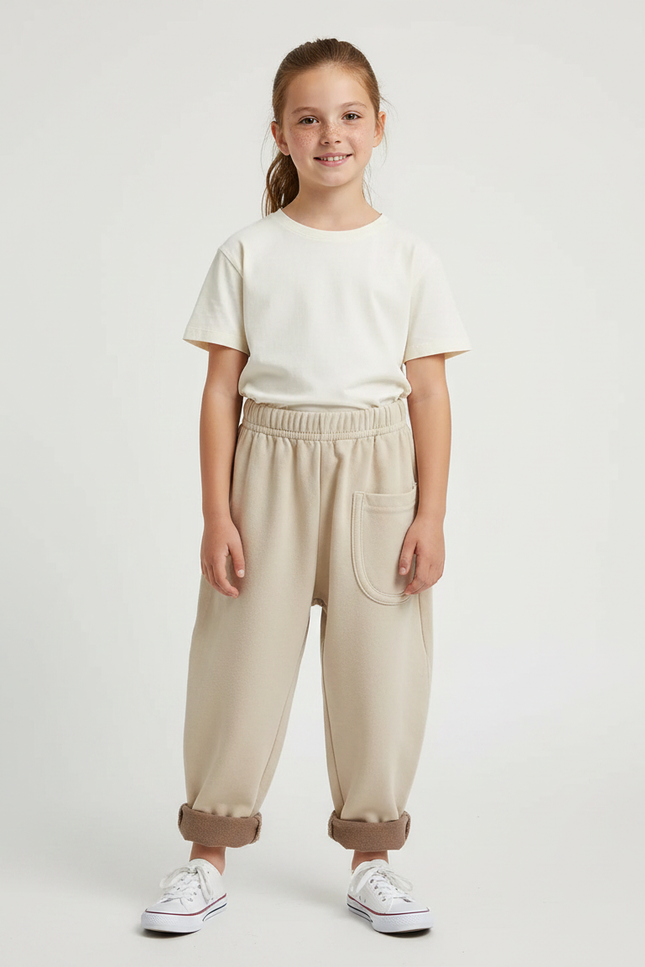 Pantalon Fluide Beige Ample Molletonné Confortable Enfant