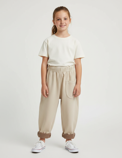 Pantalon Fluide Beige Ample Molletonné Confortable Enfant