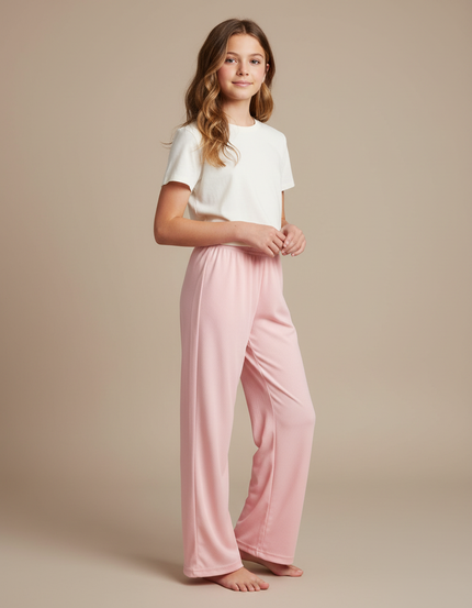 Pantalon Fluide Rose Côtelé Ample Confortable Fille - Cordé