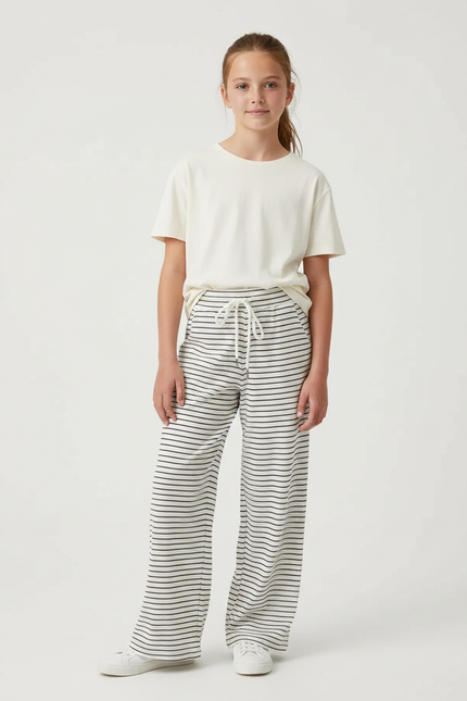 Pantalon Fluide Rayé Large Cordon Confortable Décontracté - Multicolore Maille