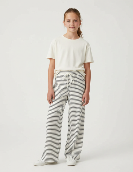 Pantalon Fluide Rayé Large Cordon Confortable Décontracté - Multicolore Maille