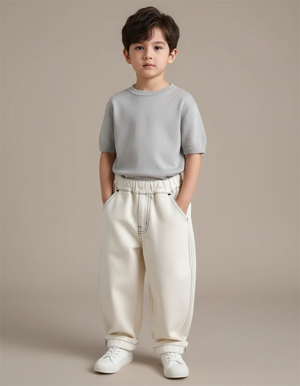 Pantalon Fluide Écru Ample Coton Enfant - Beige