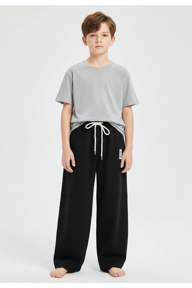 Pantalon Fluide Noir Ample Décontracté Garçon Coton - Molleton
