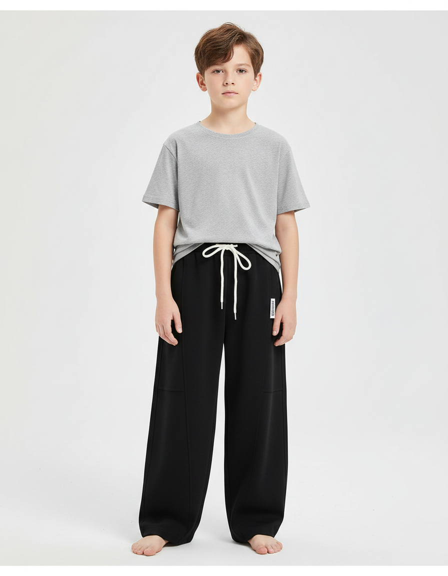 Pantalon Fluide Noir Ample Décontracté Garçon Coton - Molleton