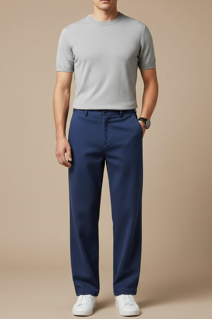 Pantalon Fluide Bleu Marine Droit Décontracté Ample Homme - Maille