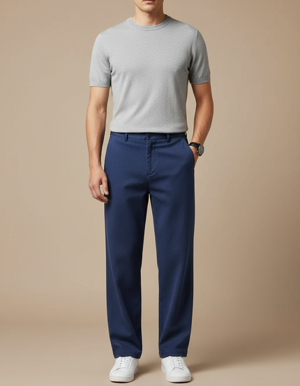 Pantalon Fluide Bleu Marine Droit Décontracté Ample Homme - Maille