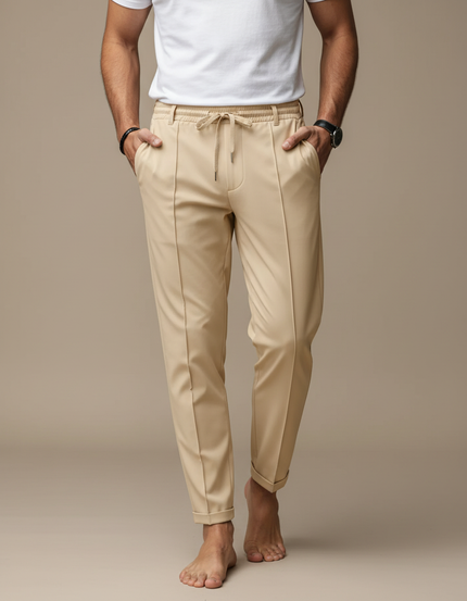 Pantalon Fluide Beige Cordon Décontracté Élégant Homme - Polyester