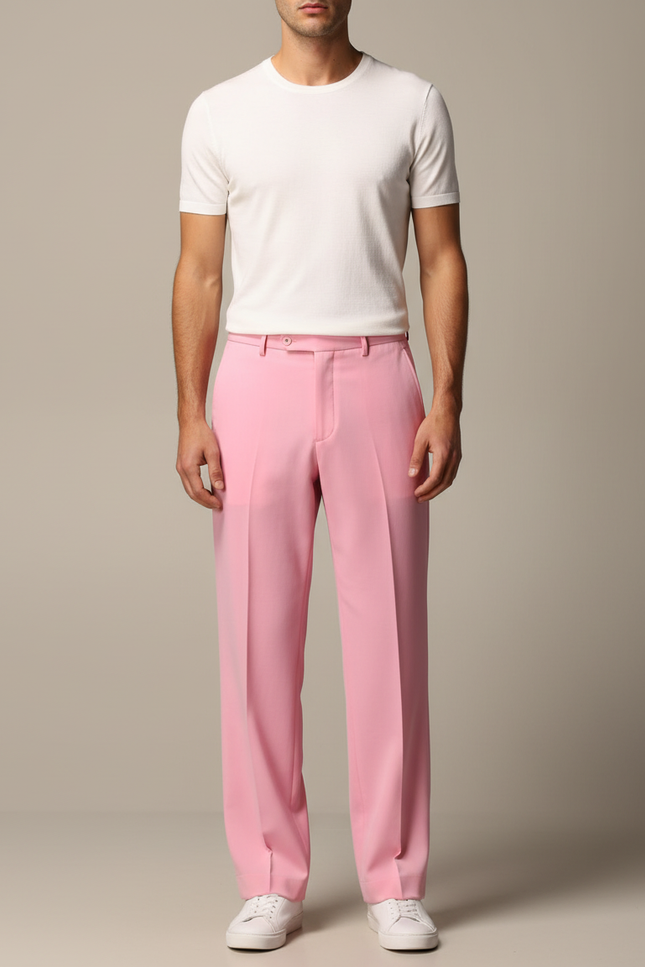 Pantalon Fluide Rose Droit Élégant Homme Coton - Gabardine
