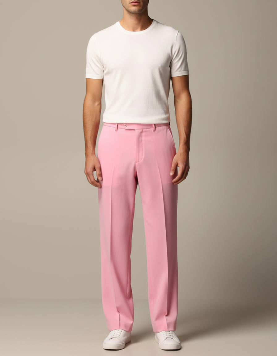 Pantalon Fluide Rose Droit Élégant Homme Coton - Gabardine