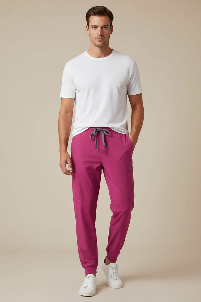 Pantalon Fluide Fuchsia Jogger Décontracté Homme - Rose Polyester