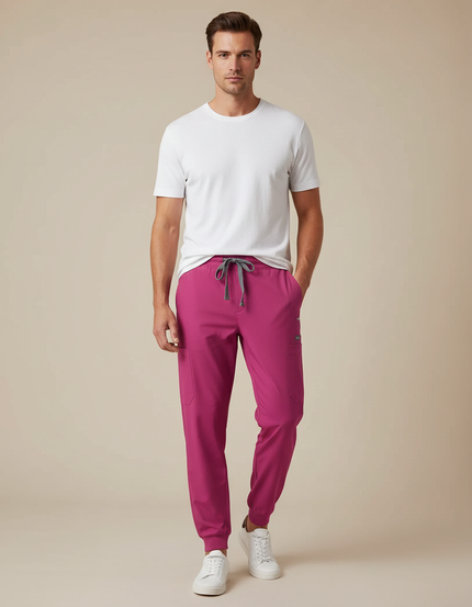 Pantalon Fluide Fuchsia Jogger Décontracté Homme - Rose Polyester