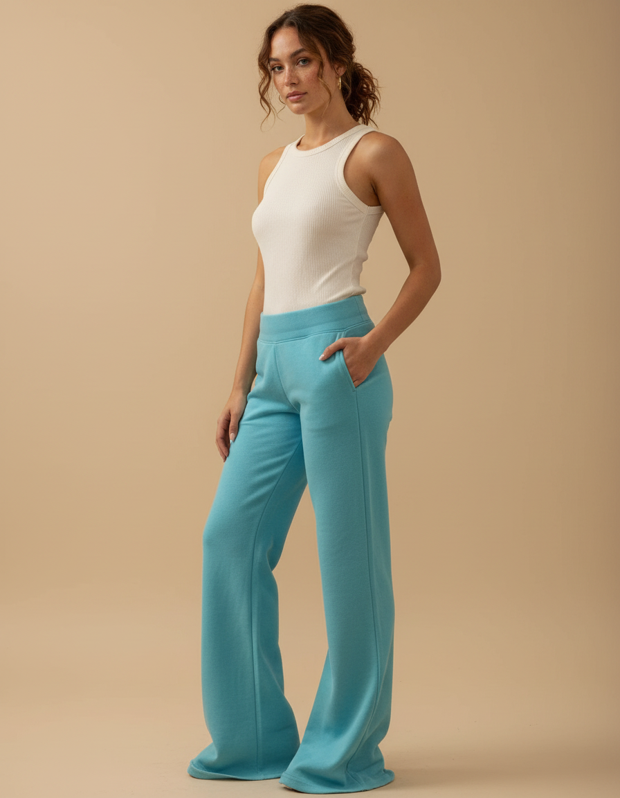 Pantalon Fluide Bleu Ample Confortable Décontracté - Molleton