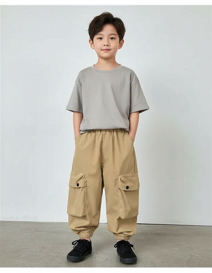 Pantalon Fluide Cargo Kaki Ample Coton Enfant - Polyester
