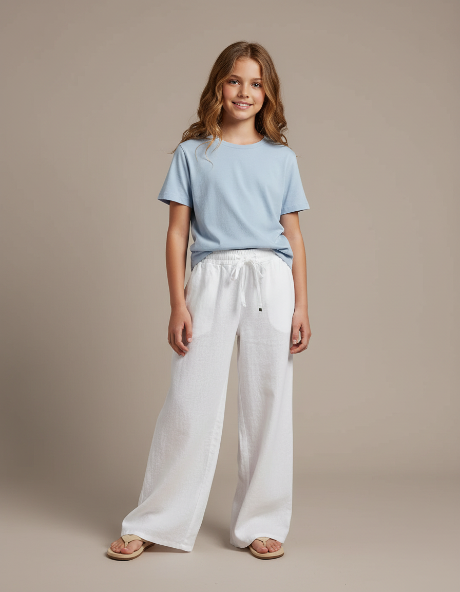 Pantalon Fluide Blanc Ample Lin Enfant