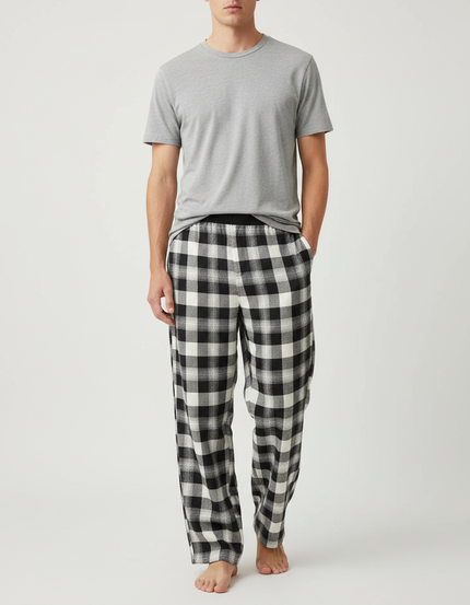 Pantalon Fluide Carreaux Noir Blanc Ample Décontracté Homme - Imprimé Molleton