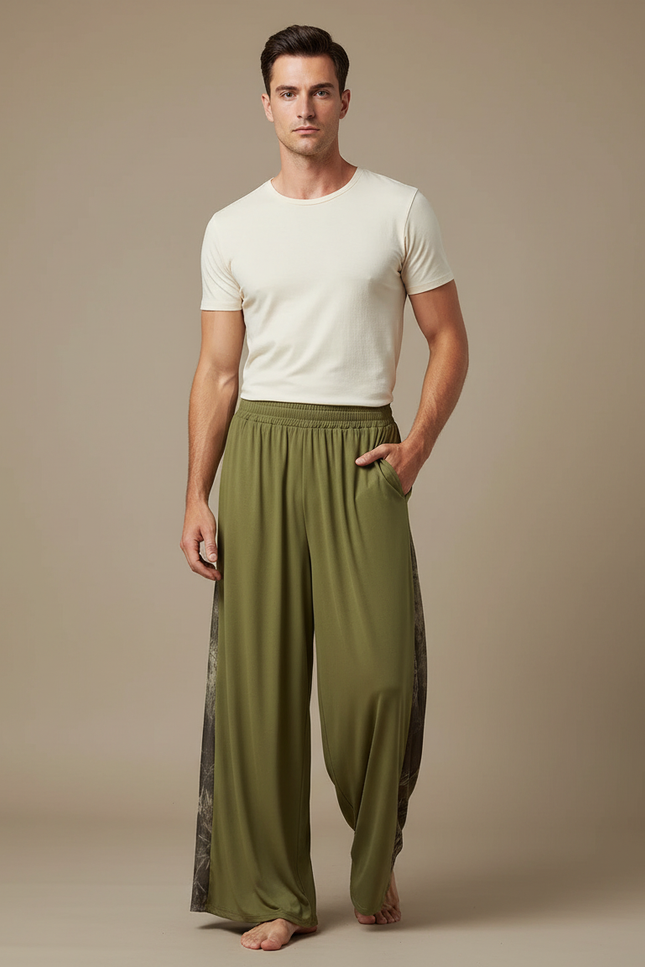 Pantalon Fluide Kaki Ample Décontracté Homme Imprimé - Maille