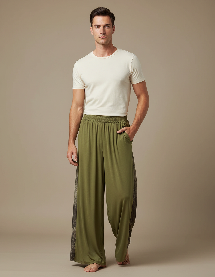 Pantalon Fluide Kaki Ample Décontracté Homme Imprimé - Maille